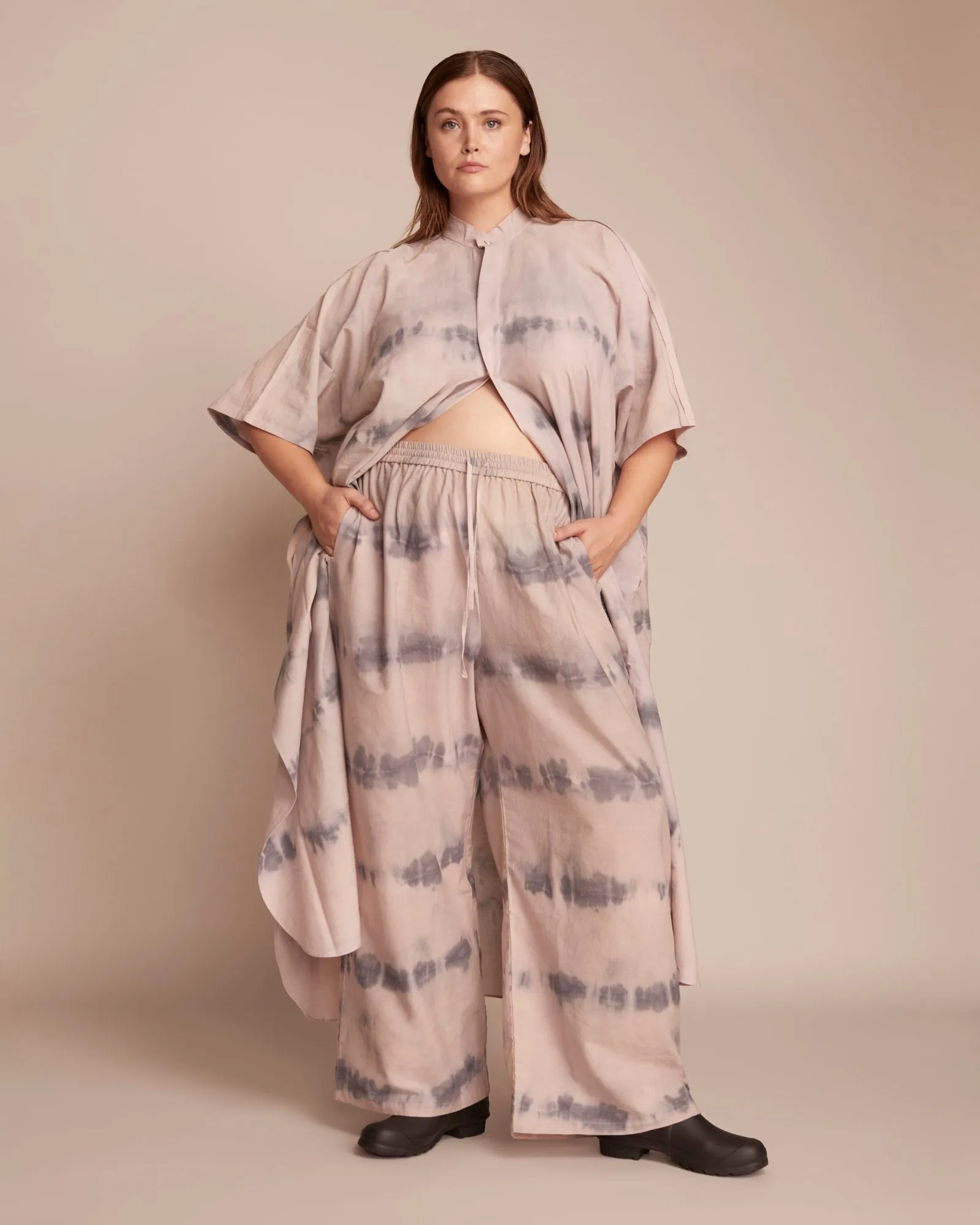 Tie-Dye Wide Leg Pant | Taupe / Charcoal Grey