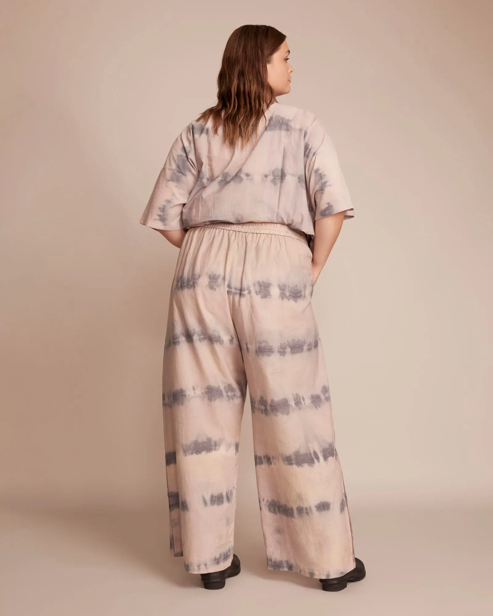 Tie-Dye Wide Leg Pant | Taupe / Charcoal Grey