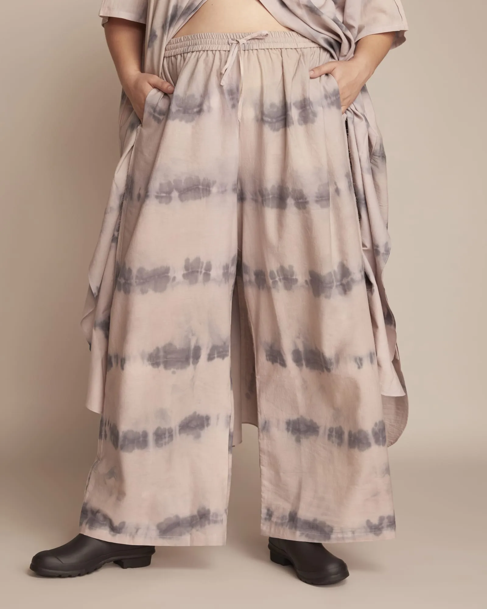 Tie-Dye Wide Leg Pant | Taupe / Charcoal Grey