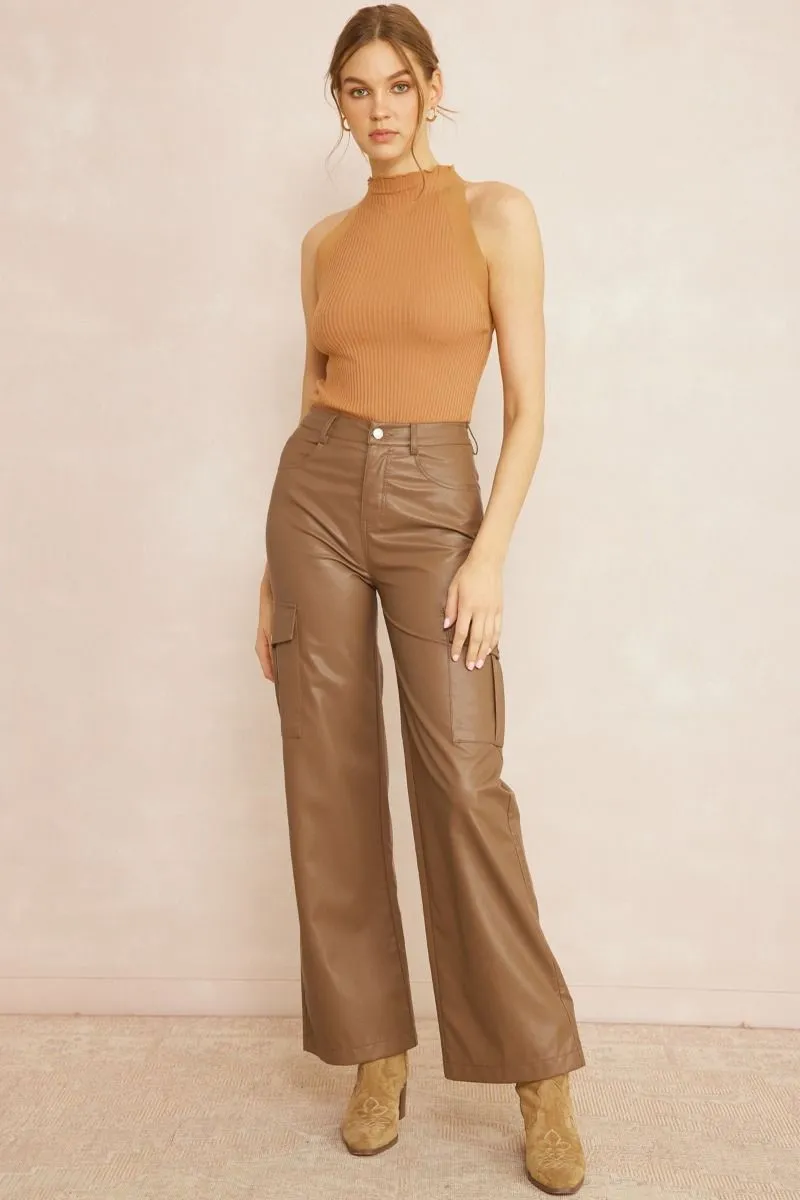 Utility faux leather high-waisted pants