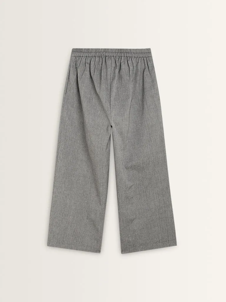 Utsa Grey High-Rise Straight Cotton Pants