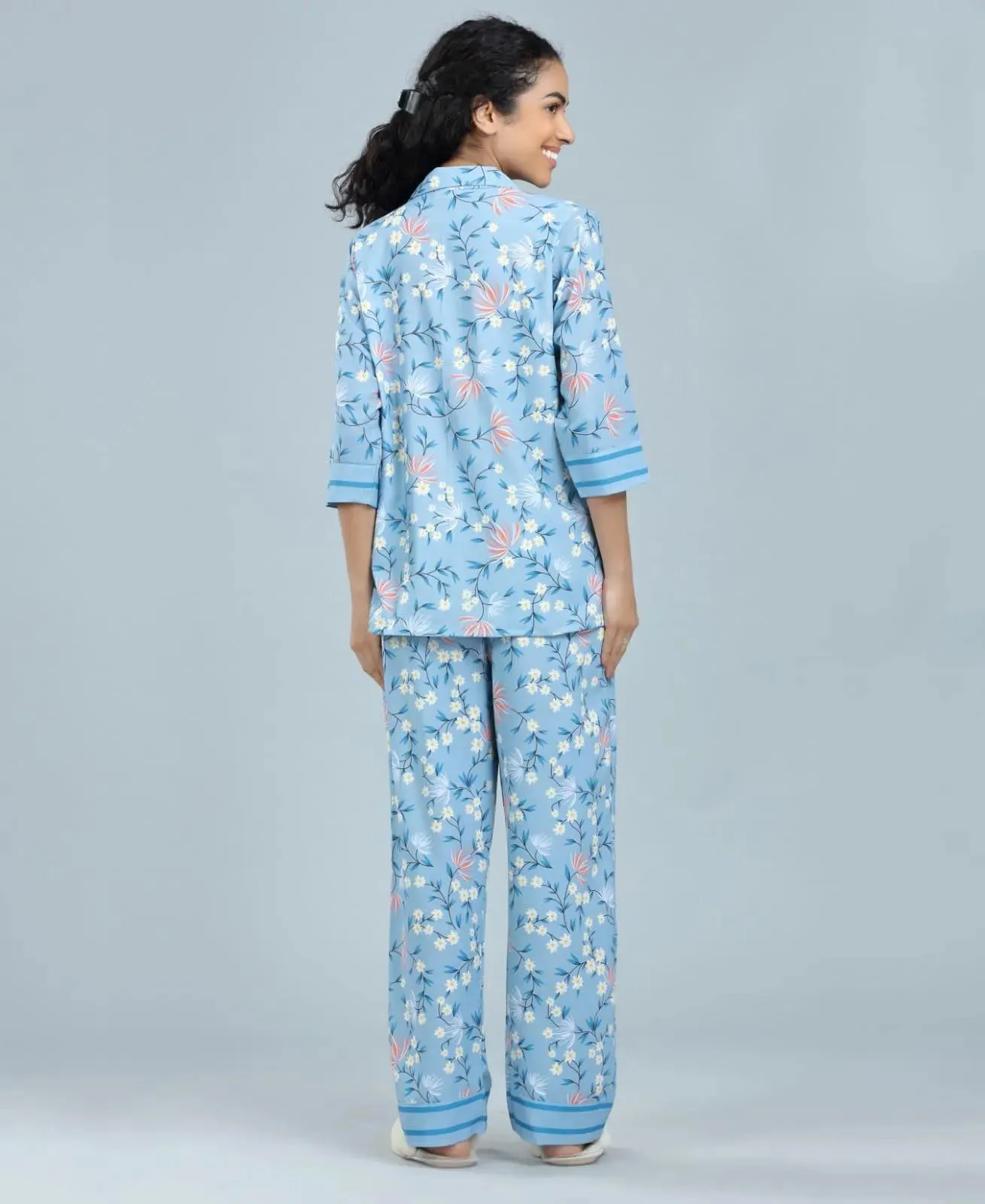 Velure Blossom Printed Satin Night Suit for women