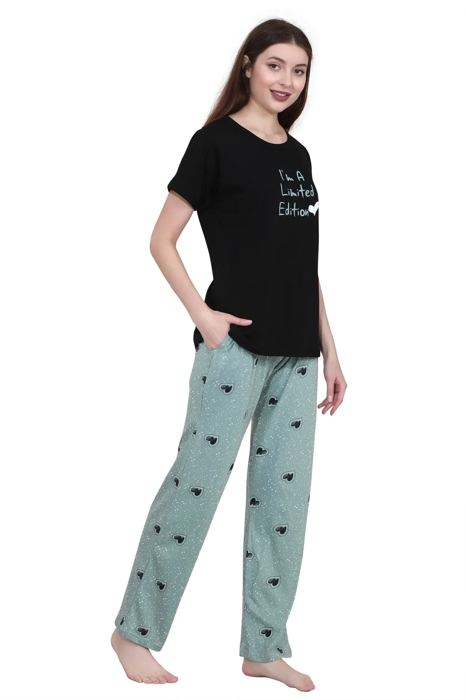 Velure Printed Black Classic Pajama Set