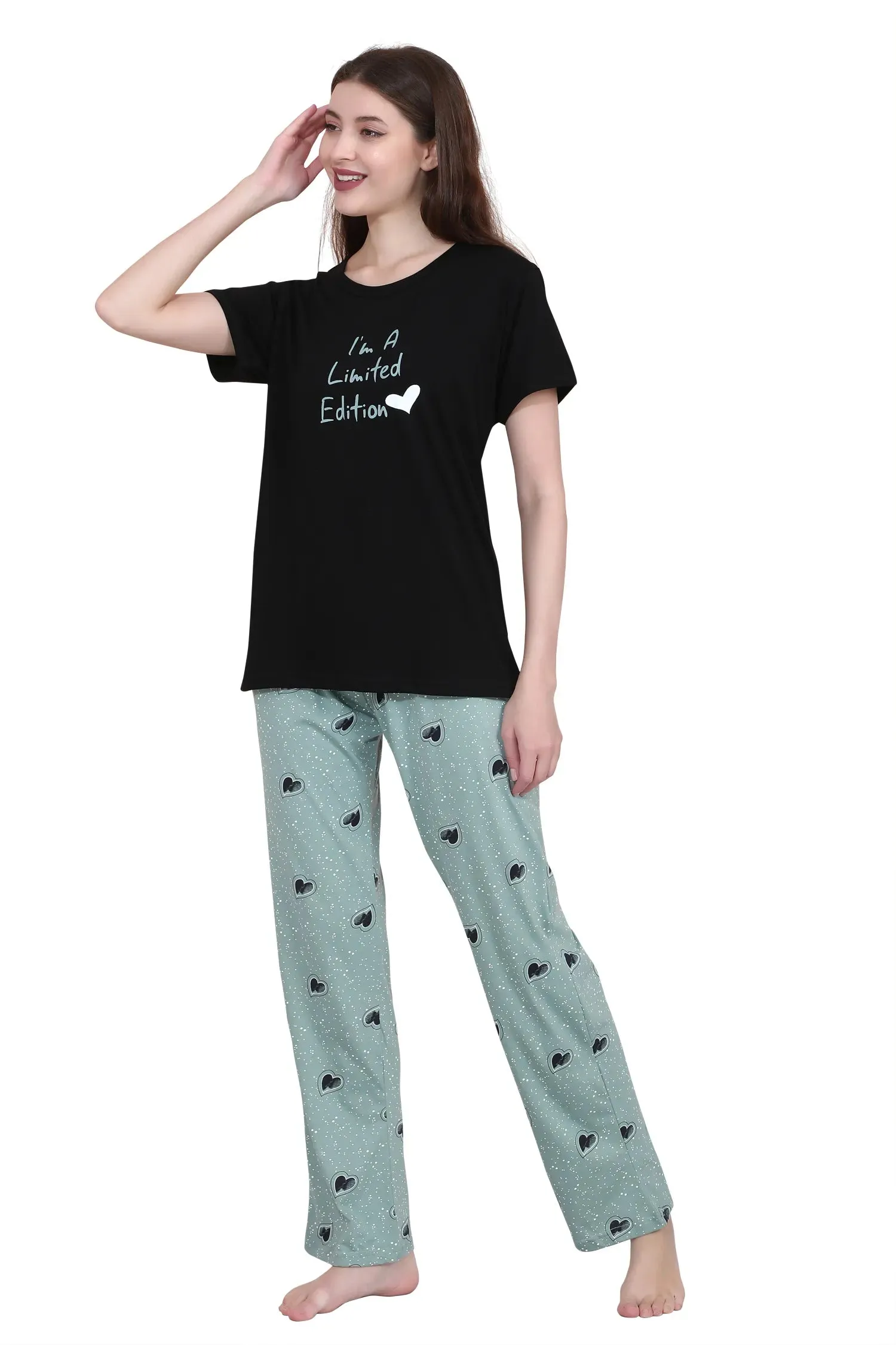 Velure Printed Black Classic Pajama Set