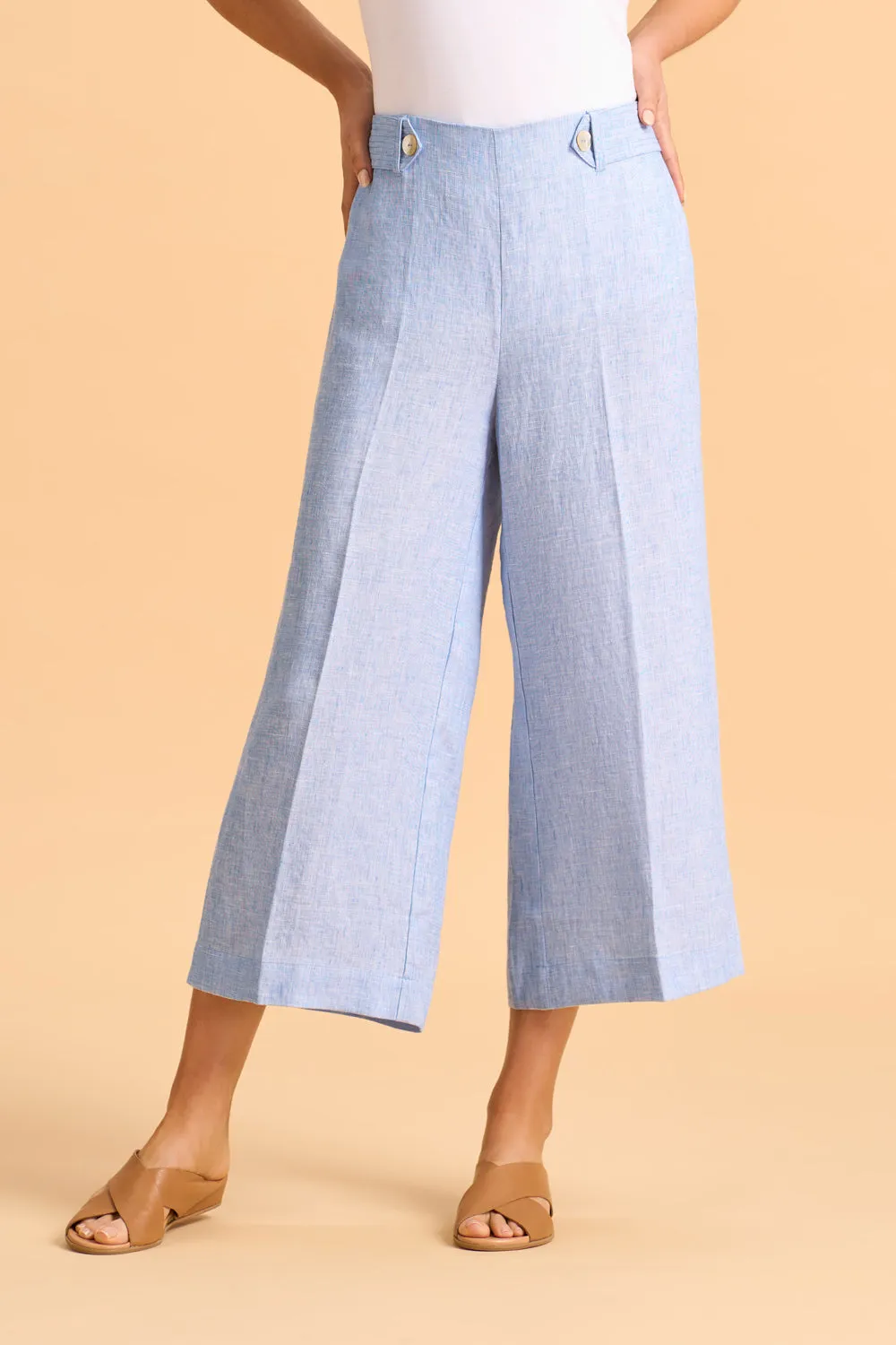 Waist Tab Linen Culotte - Chambray Cross Dye