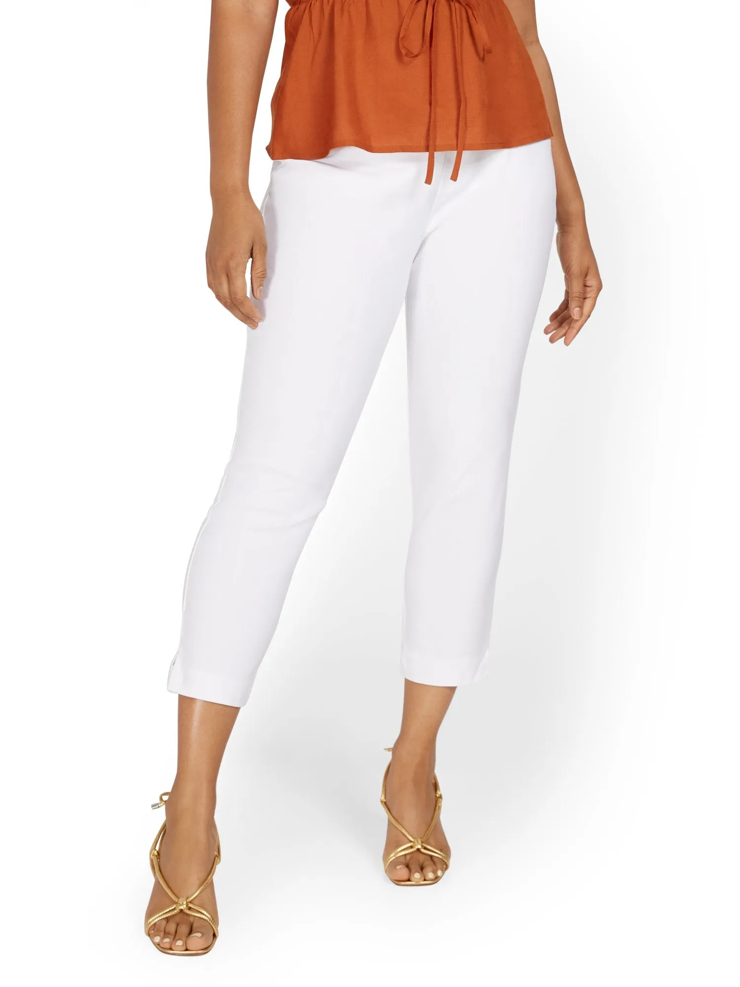 Whitney High-Waisted Tummy Control Pull-On Slim-Leg Capri Pant - White