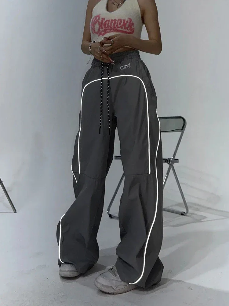 Women Reflective Stylish Stripe Baggy Sweatpants