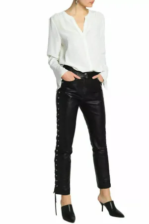 Women's Designer Black Lambskin Leather Pants