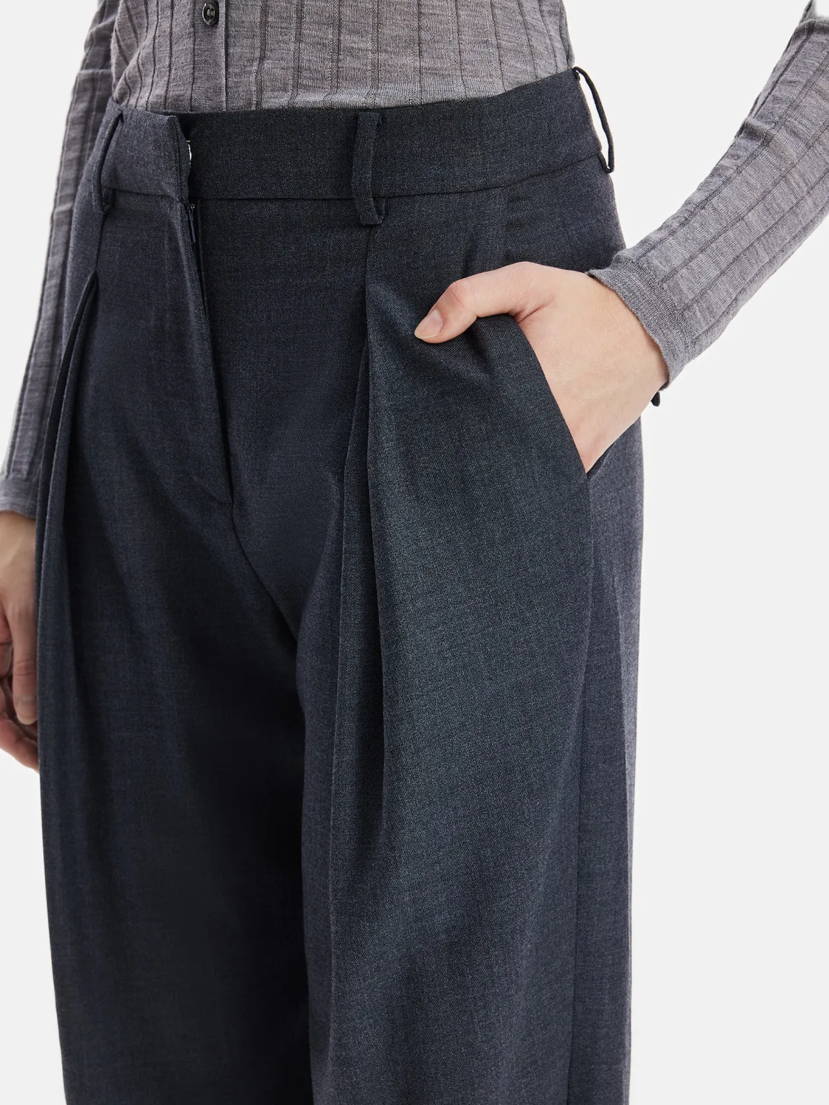 Wool Pleated Straight-Leg Trousers