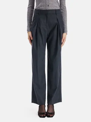 Wool Pleated Straight-Leg Trousers