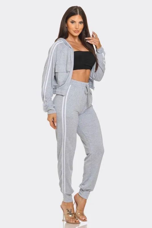 Zip Up Striped Jacket & Pants Set