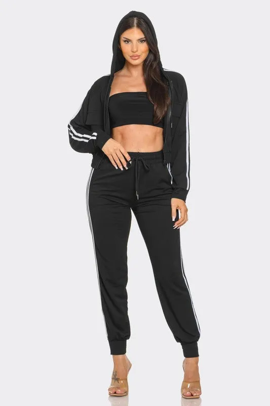 Zip Up Striped Jacket & Pants Set